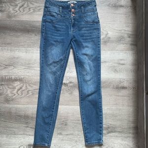 High waisted, medium washed skinny jeans